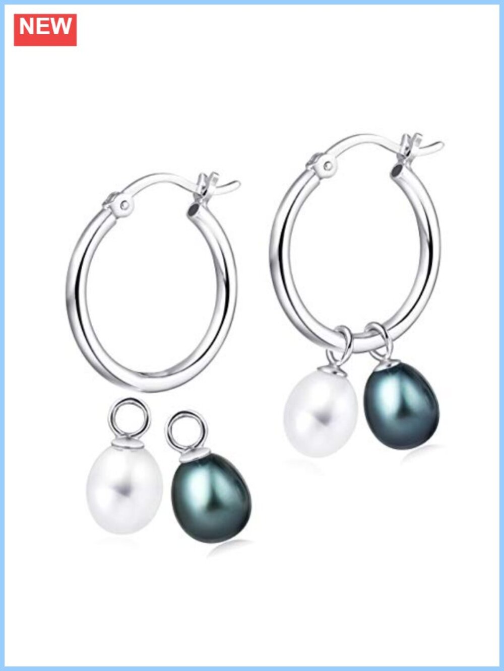 Sterling Silver Pearl Hoop Earrings Hypoallergenic 20mm